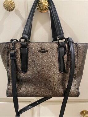 Coach Metallic Bronze Pebbled Leather Satchel with Black Trim